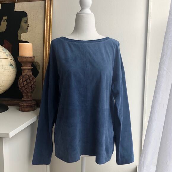 W by Worth Blue Suede Leather Long Sleeve Top - Picture 1 of 6